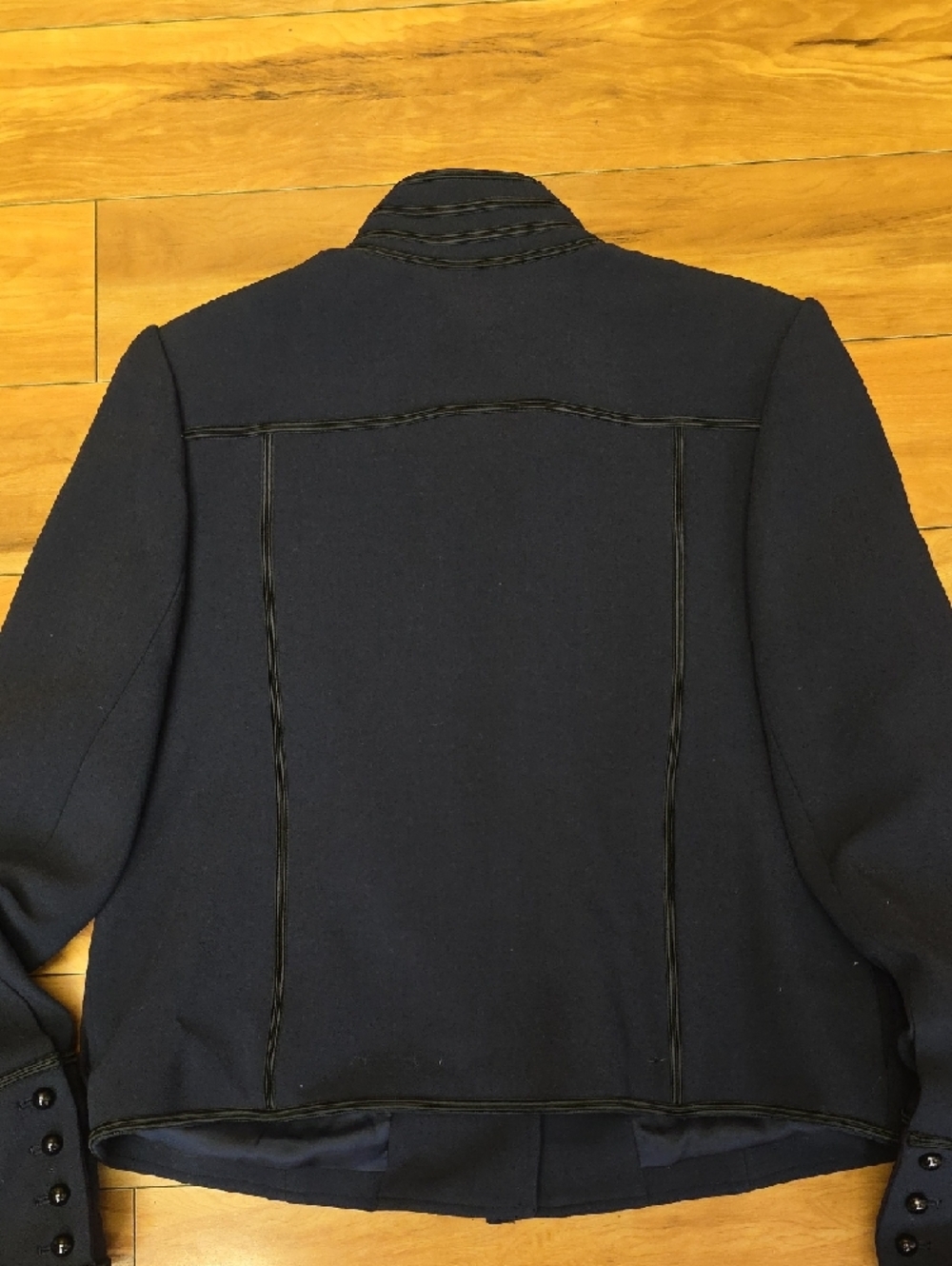 Lewit Navy Button-Front Piped Military-Inspired Tailored Jacket Size L - Picture 10 of 12